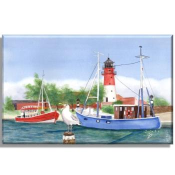 Leinwand 30 x 20 cm Keilrahmen Canvas-Leinen Aquarell Maritim Kunst Druck Kunstdruck Nordsee Büsum Leuchtturm Hafen Strand Meer